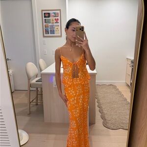 Billy J Orange Floral Two Piece Set - Tie Front Top & Maxi Skirt - Size AU6 /US2